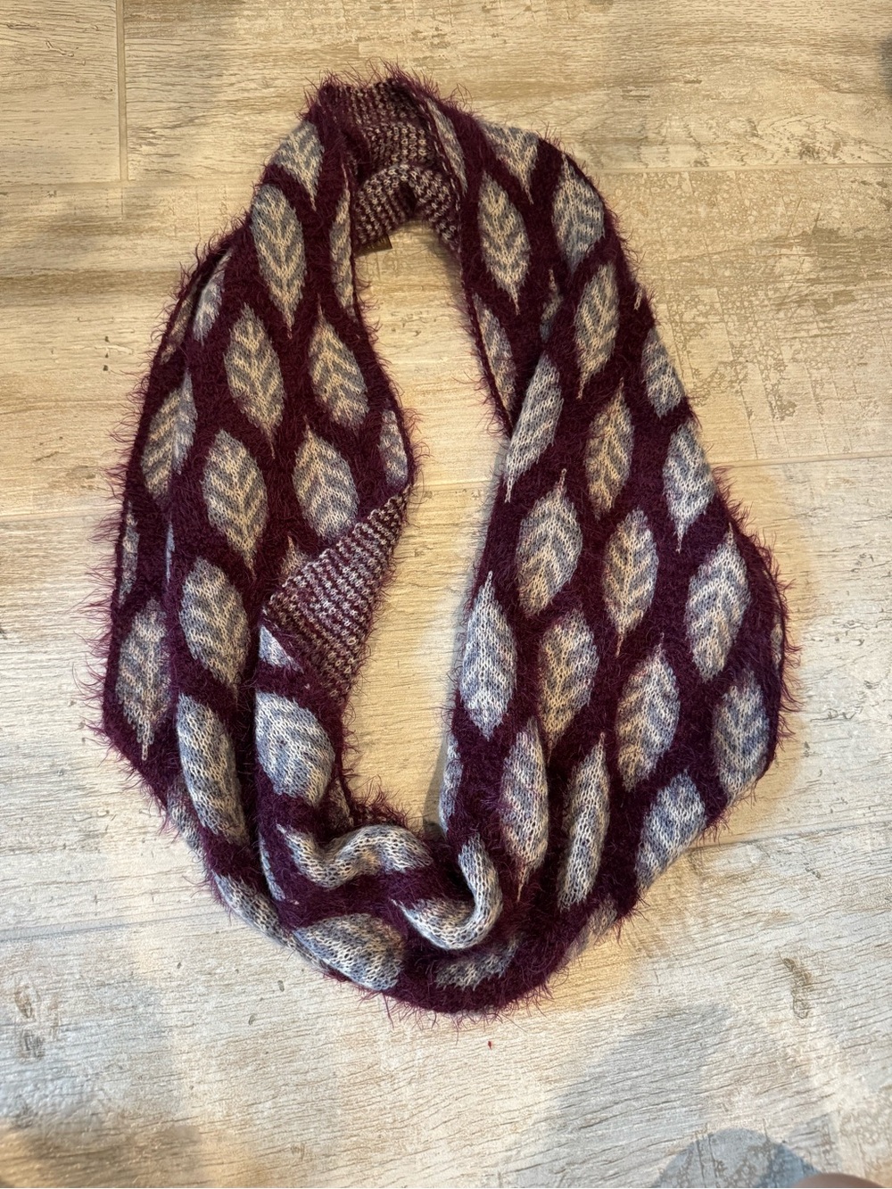 Do everything in love Burgundy and Gray Leaf Pattern Infinity Scarf